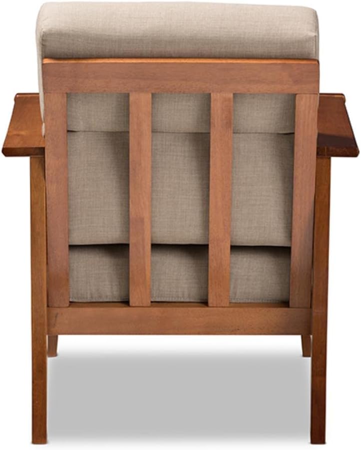 Cherry Finished Brown Wood and Dark Beige Fabric High Back 1-Seater Lounge Chair E901