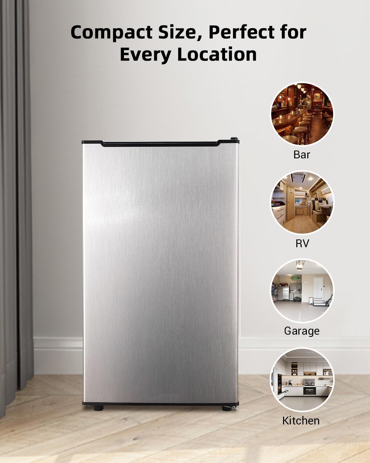 3.2 Cu. Ft. Compact Upright Freezer with 2 Shelves and 3 Level Adjustable Thermostat, Silver M998
