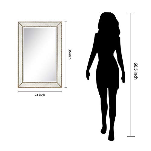 1"-Beveled Center Antique Mirror, Solid Wood Frame, 24" x 54", Champagne Y301690