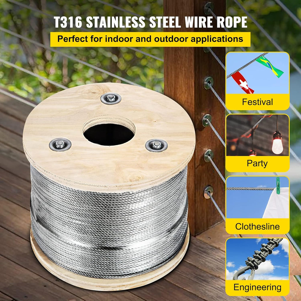 Stainless Steel Cable Railing 1/8 x 500 ft 316 Marine Grade Pack of 2 L8371