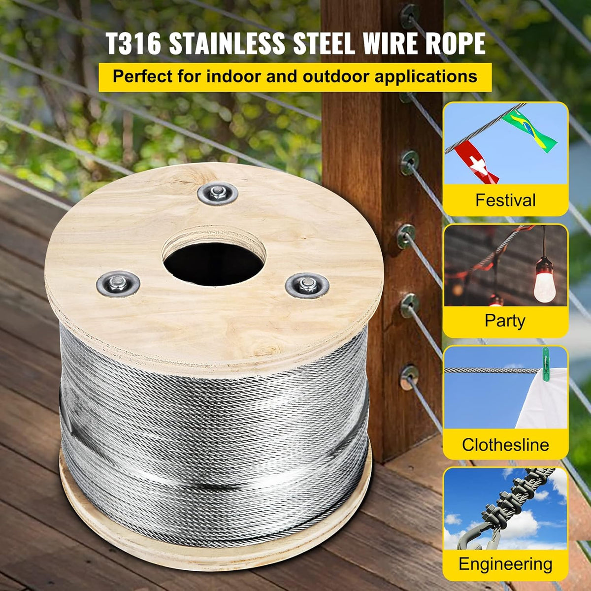 Stainless Steel Cable Railing 1/8 x 500 ft 316 Marine Grade Pack of 2 L8371