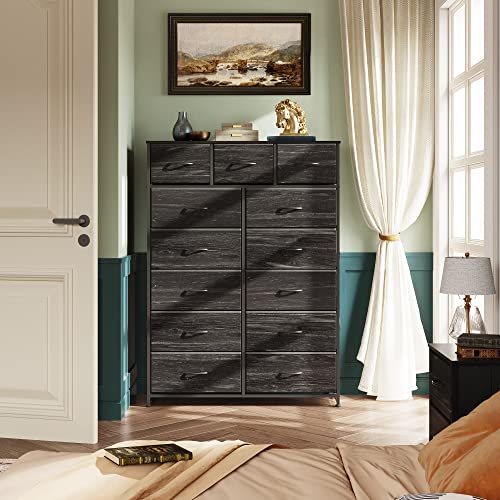 Tall 13 Drawer Fabric Dresser with Wood Top O2271