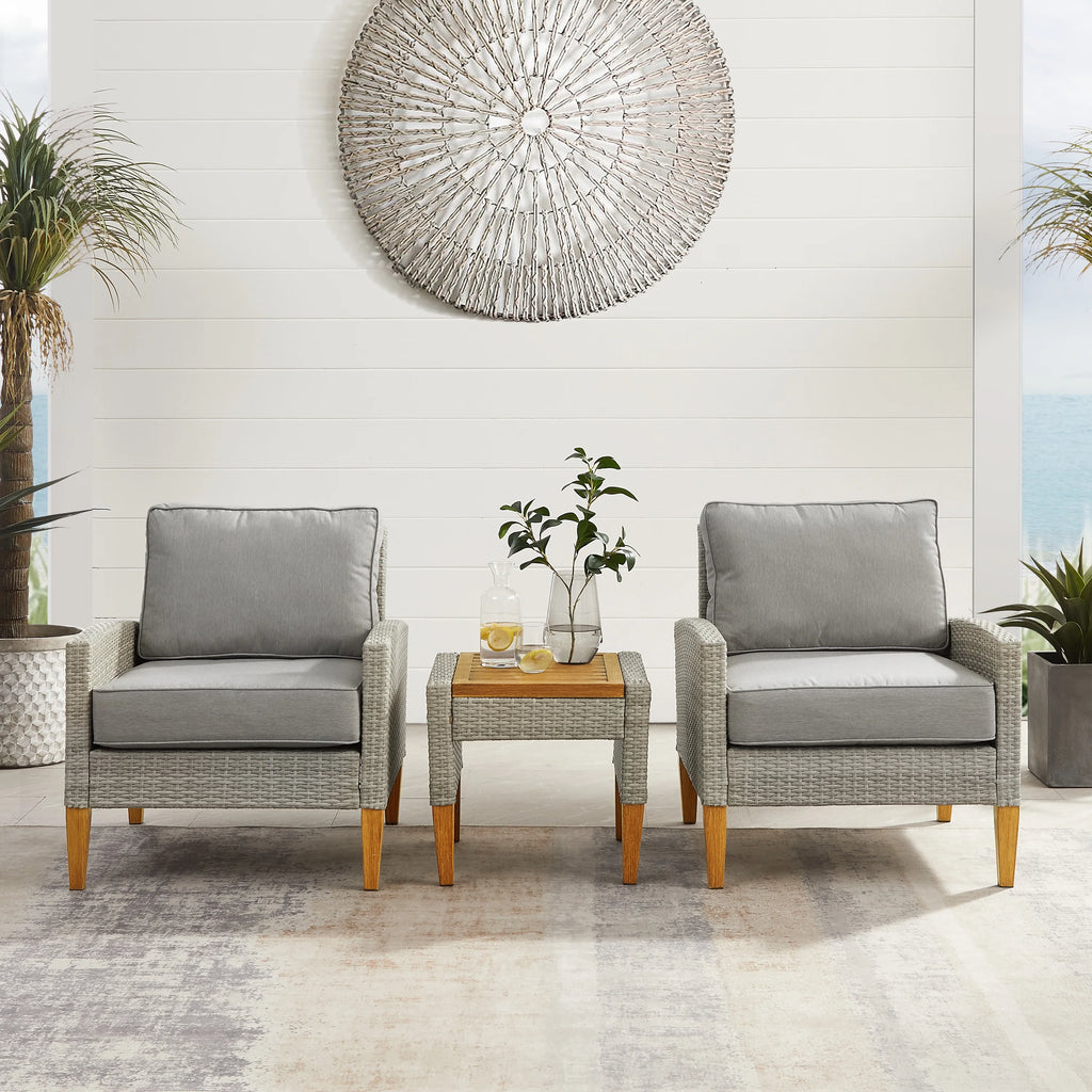 Gray Wicker Rattan Outdoor Chair Set J601374