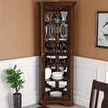 Corner Glass Door Curio Cabinet with 5 Tier Tempered Glass Shelves, Walnut C53160