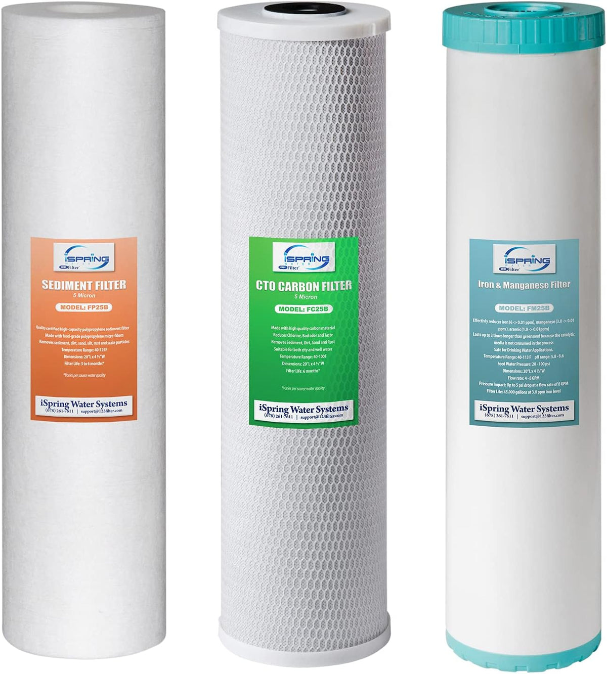 3-Stage Whole House Water Filter Set Replacement Pack with Sediment, CTO Carbon Block, and Iron & Manganese Reducing Cartridges S99698