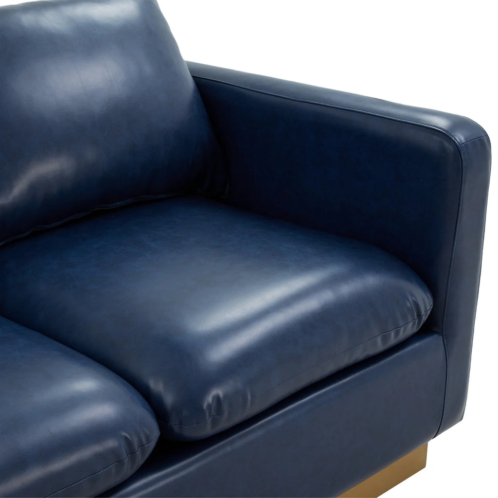 Mid-Century Upholstered Leather Sofa with Gold Frame Q91786