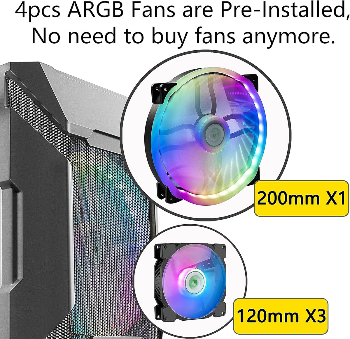 Micro-ATX Tower PC Case with 120MM ARGB Fans J47857