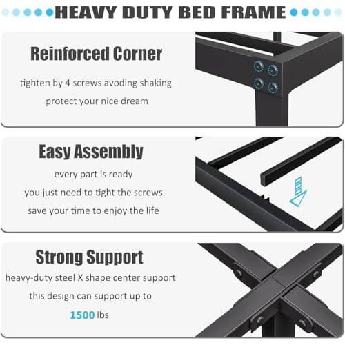 Full Size Black Metal Bed Frame with Headboard U6038