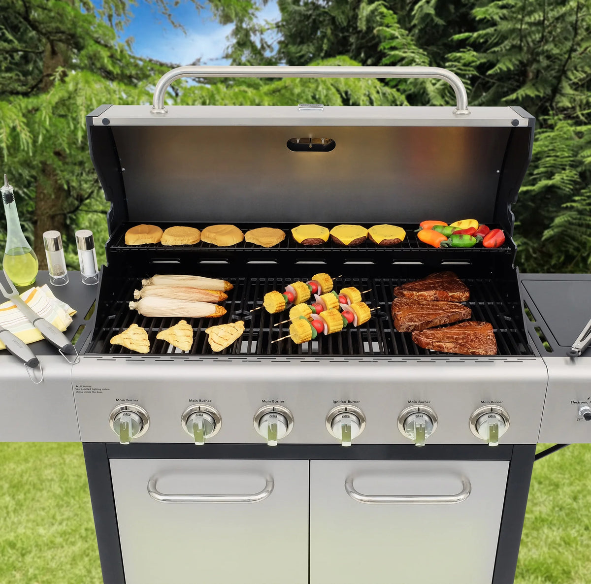 6-Burner Propane Gas Grill with Side Burner F30110
