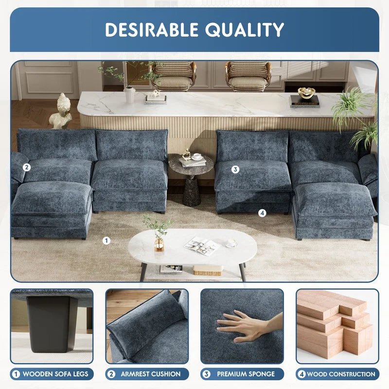 3 Seats L-Shaped Sectional Sofa with Movable Ottoman Z26519