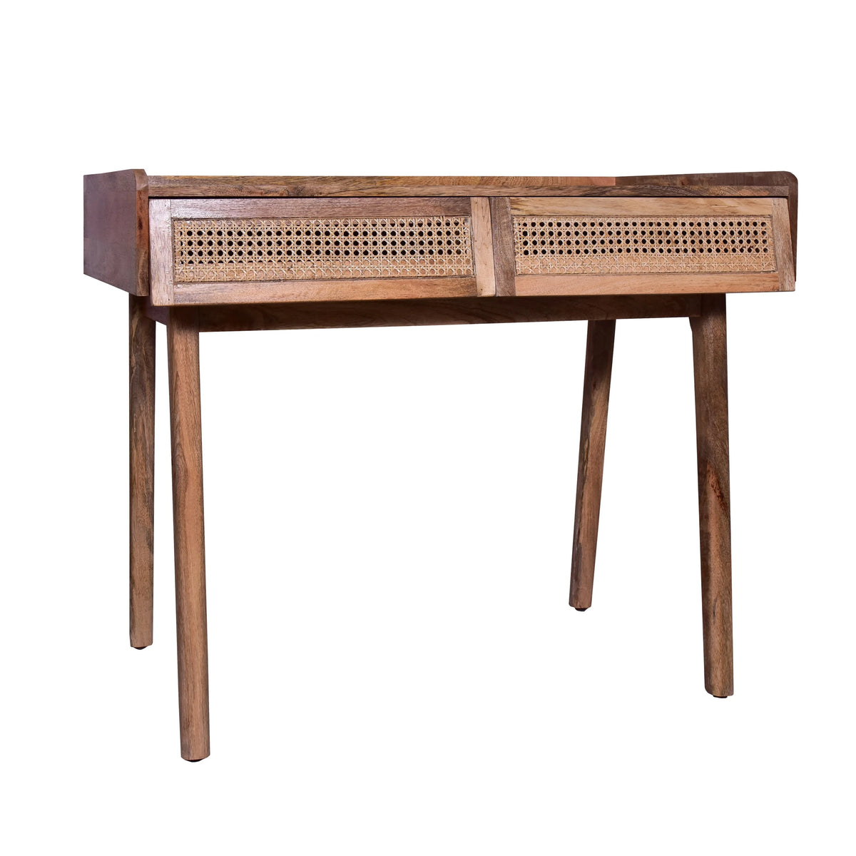 39 Inch Mango Wood Writing Desk with 2 Rattan Drawers A319
