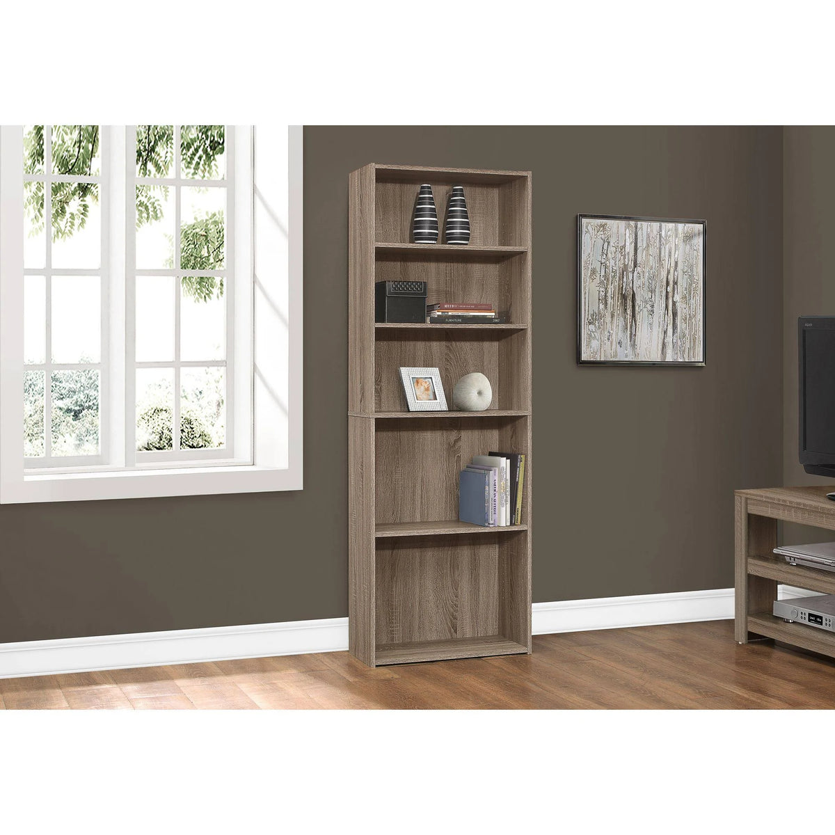 Taupe Brown 5 Shelves Rectangular Bookcase H94502