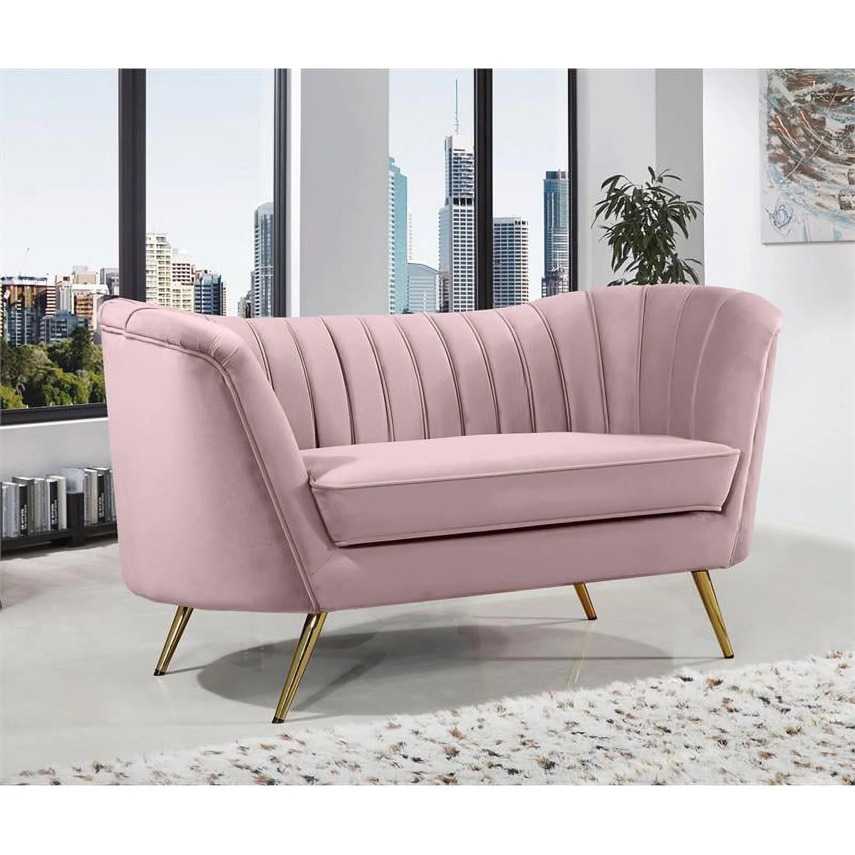 3-Piece Set with Accent Chair Loveseat and Sofa in Pink and Gold Q8132