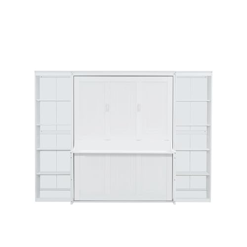 White Full Size Solid Murphy Bed with Desk and Shelves U33889