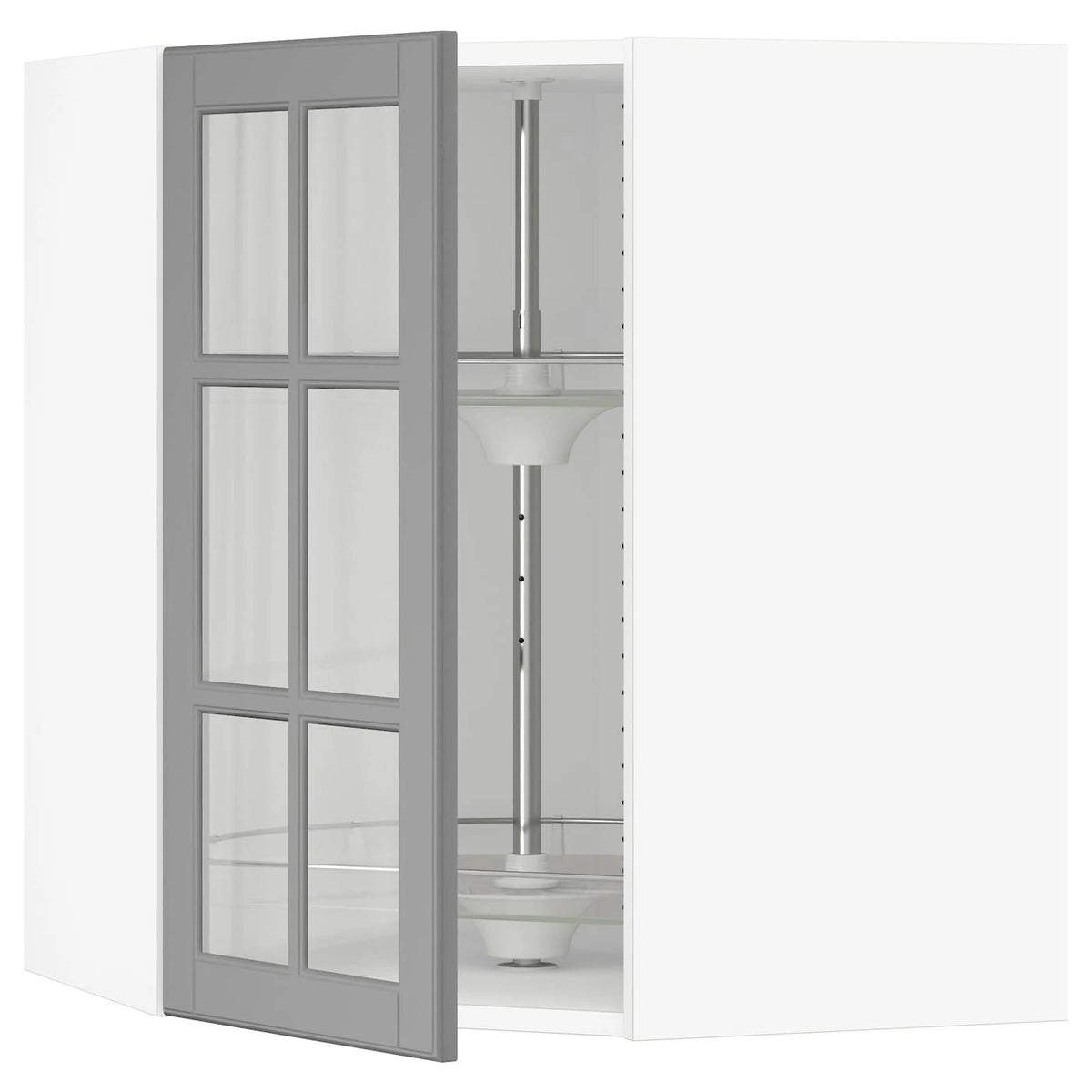Corner Wall Cabinet with Carousel and Glass Door, White/Bodbyn Gray, 26x15x30 F197