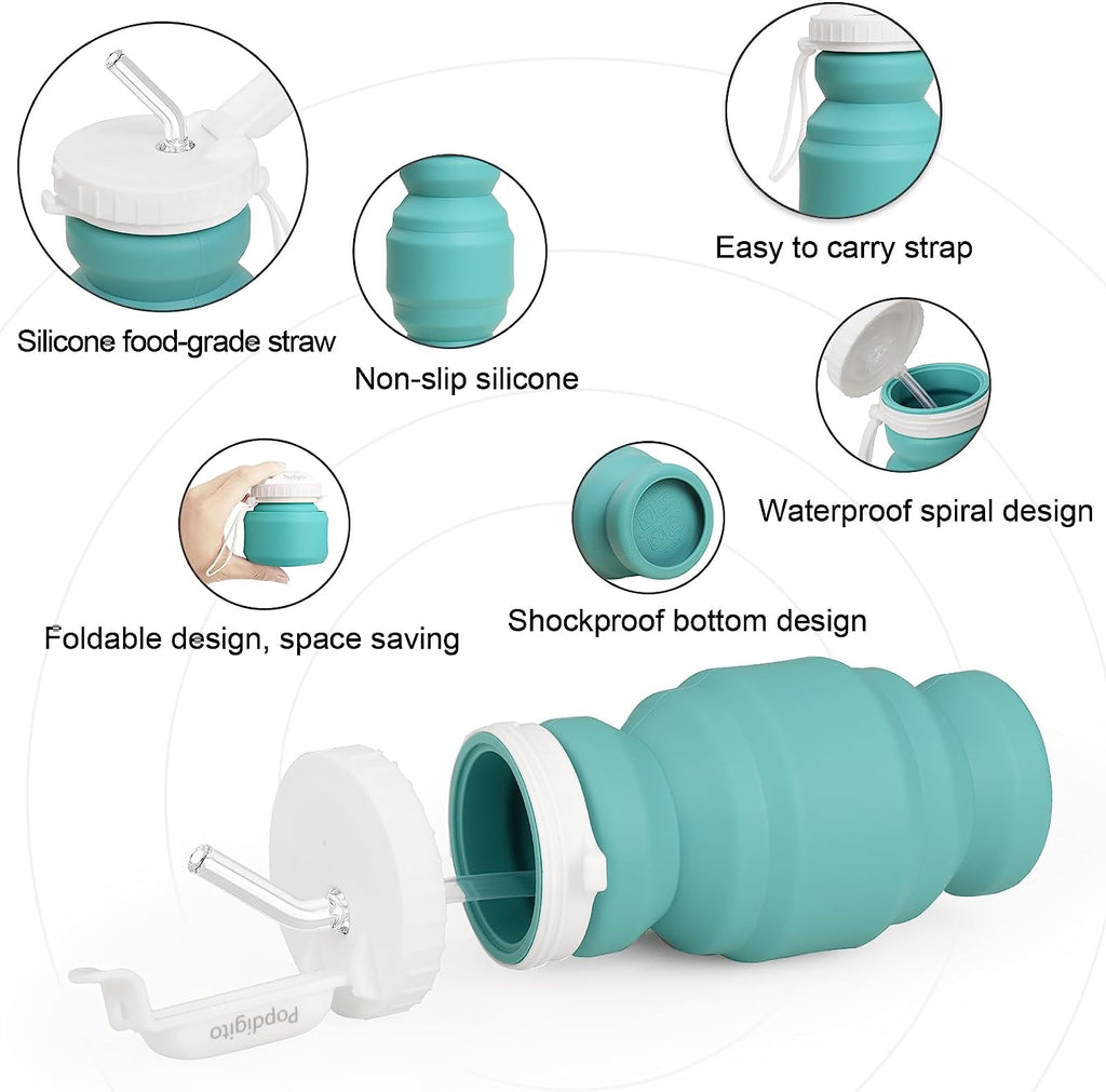 Collapsible Silicone Water Bottle 320ml with Straw E71406
