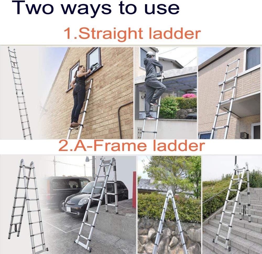 16.5FT/5M Telescopic Aluminum Extension Ladder with Slip-Proof Feet A4942