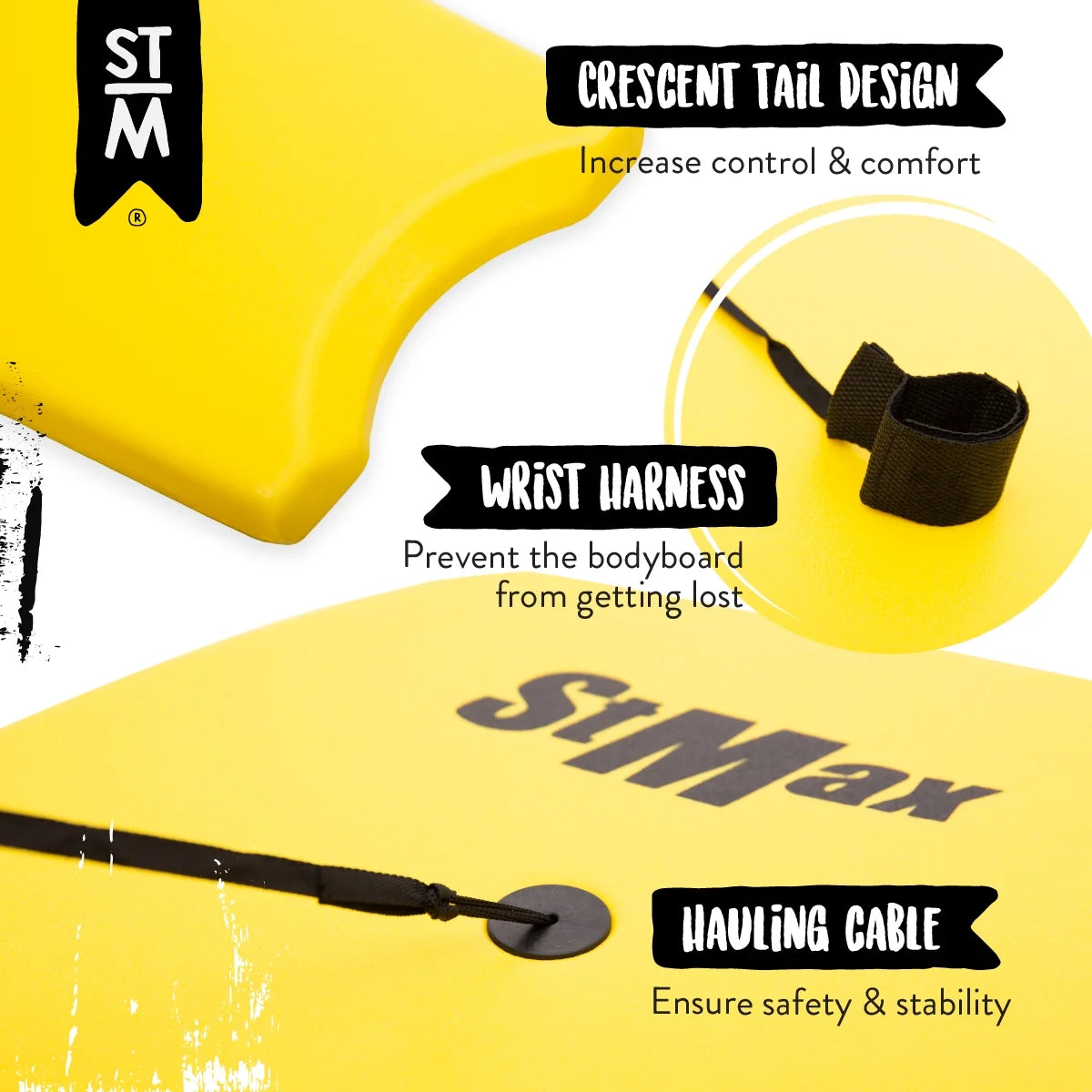 Yellow 34 Inch EPS Core Bodyboard with Wrist Leash I5857
