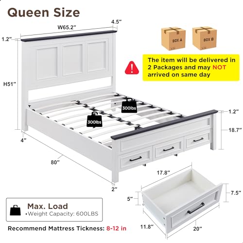 Full Size Bed Frame with Storage Drawers, Light Brown D578