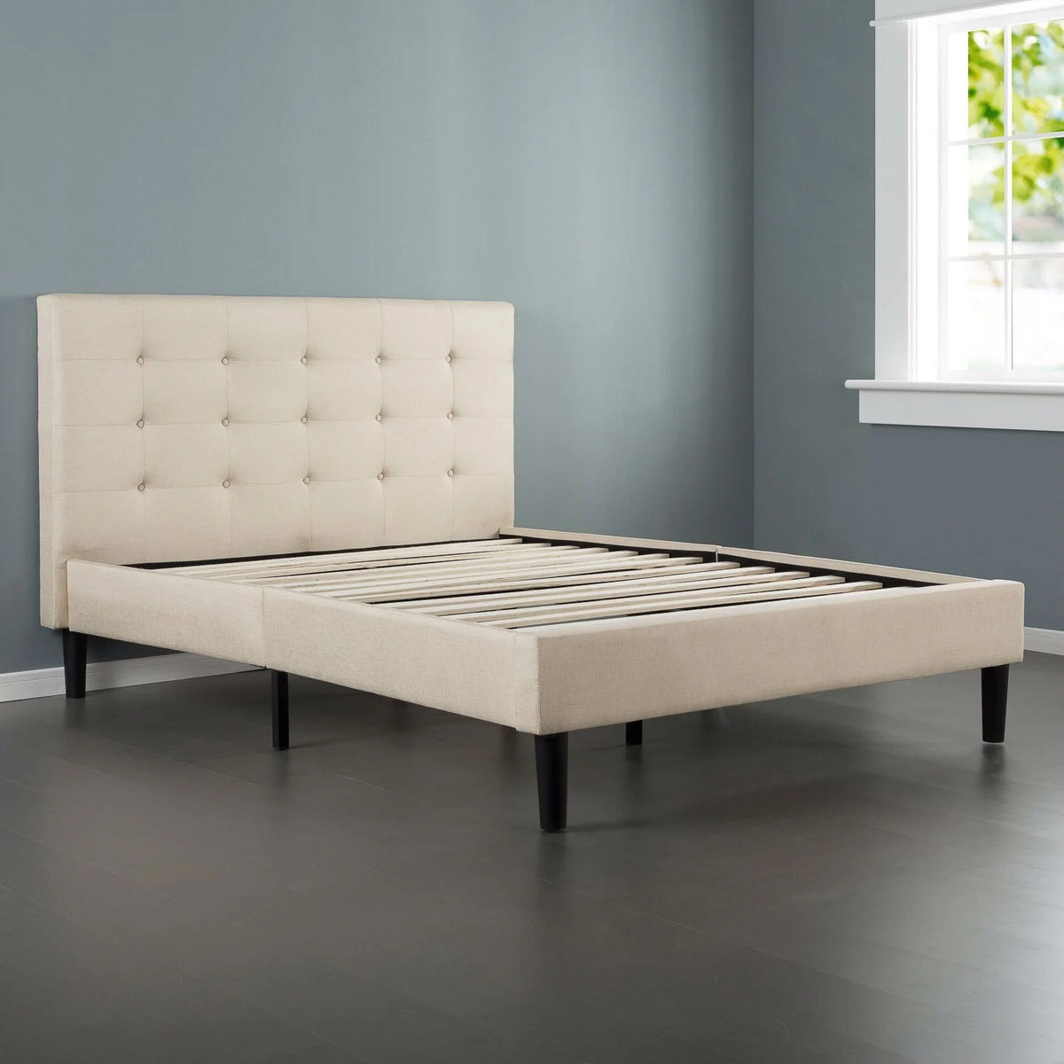 King Size Upholstered Platform Bed Frame with Tufted Headboard P300805