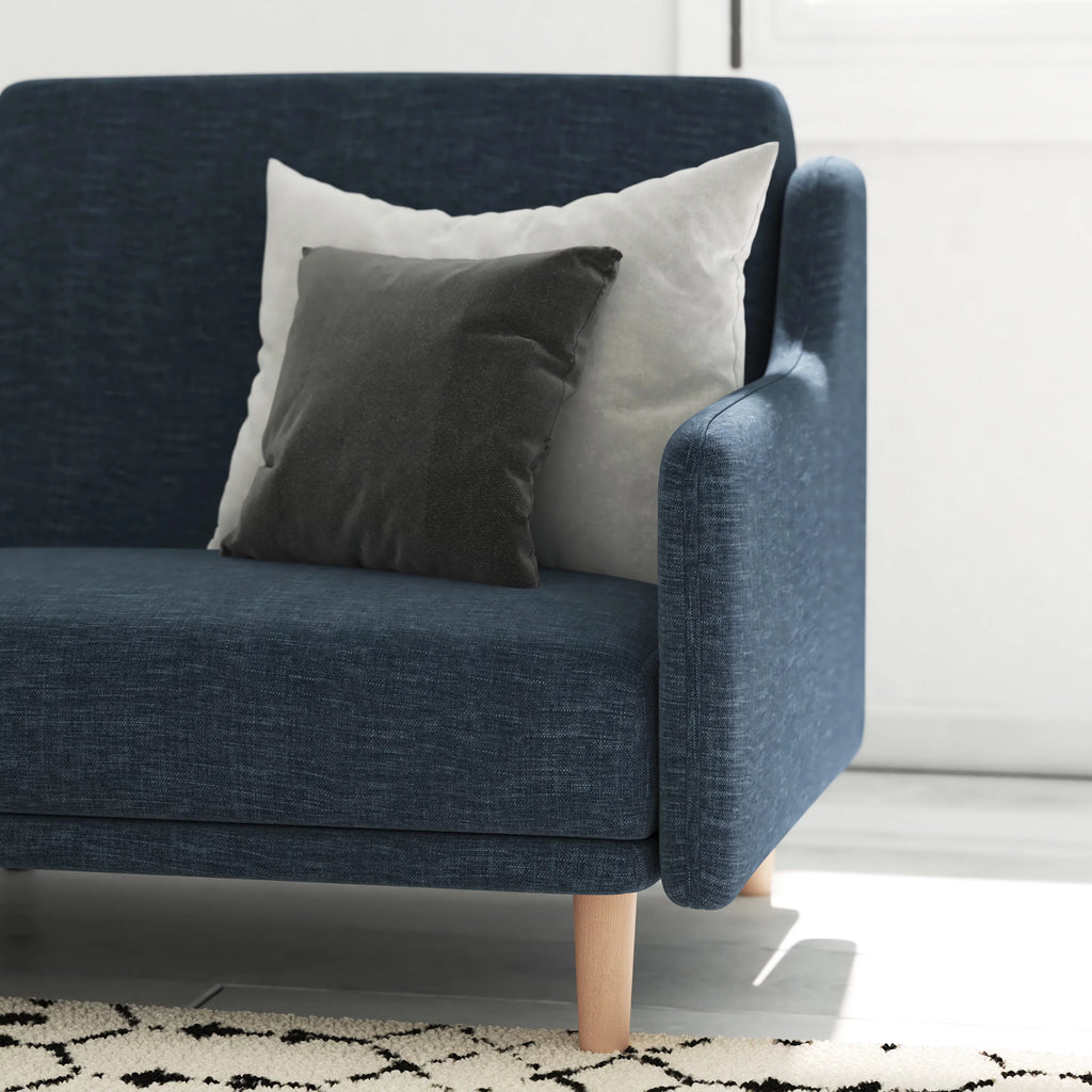 Navy Faux Linen Upholstered Split Back Sofa Futon F715
