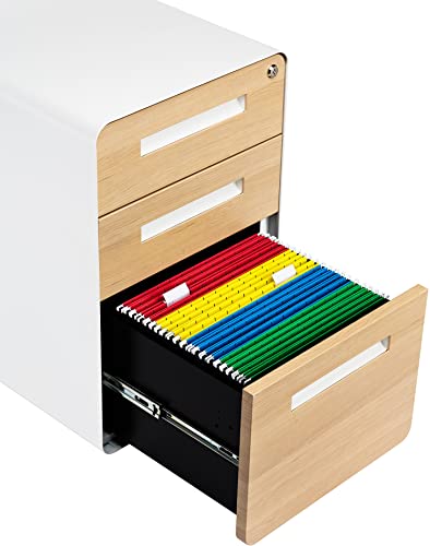 White/Orange 3 Drawer Metal File Cabinet J82424