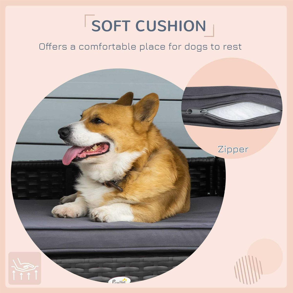 Wicker Elevated Dog House with Removable Cushion H7218