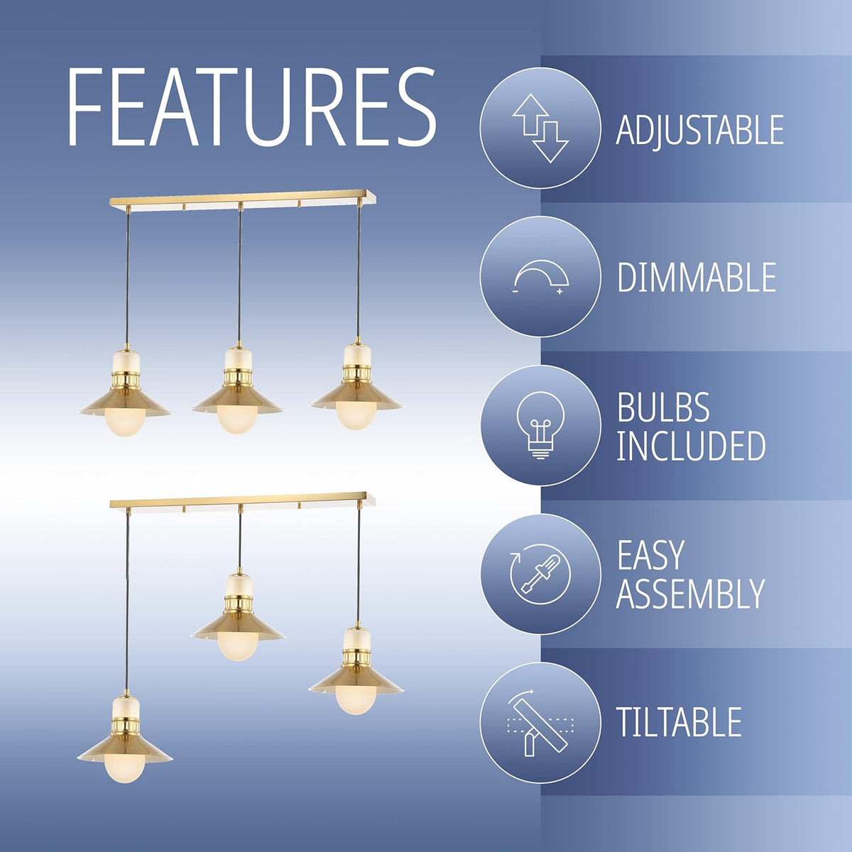 3-Light Adjustable Iron Glass LED Pendant N788