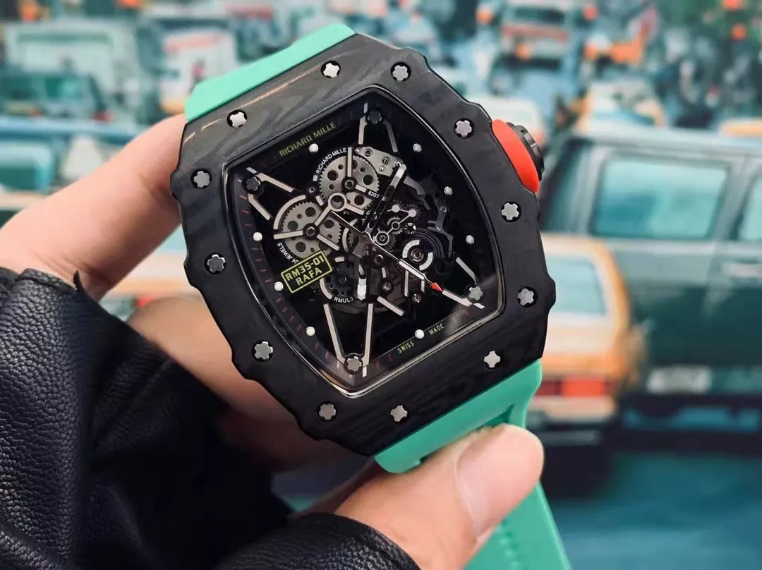 Black Bezel Red Markers Green Rubber Strap R1159