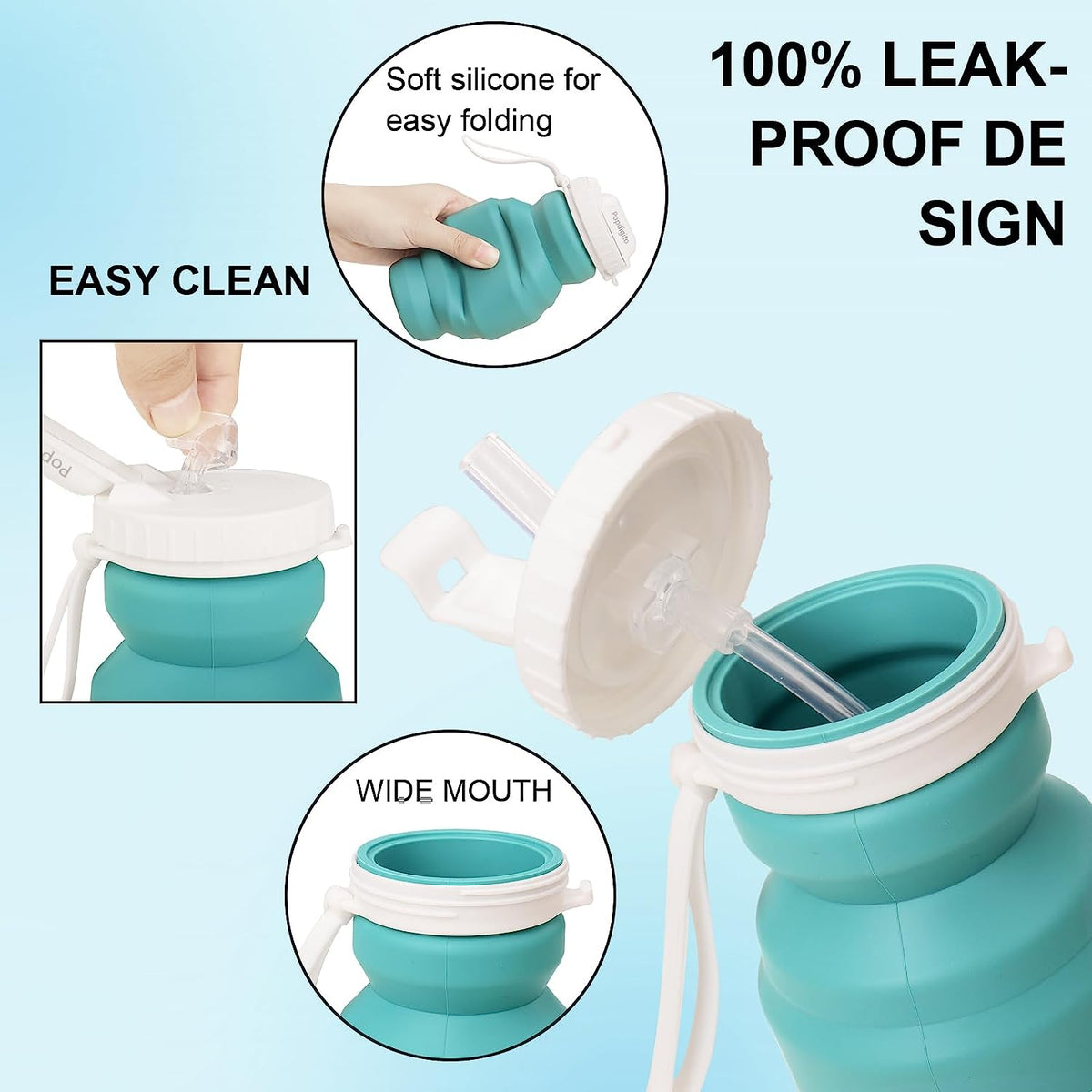 Collapsible Silicone Water Bottle 320ml with Straw E71406