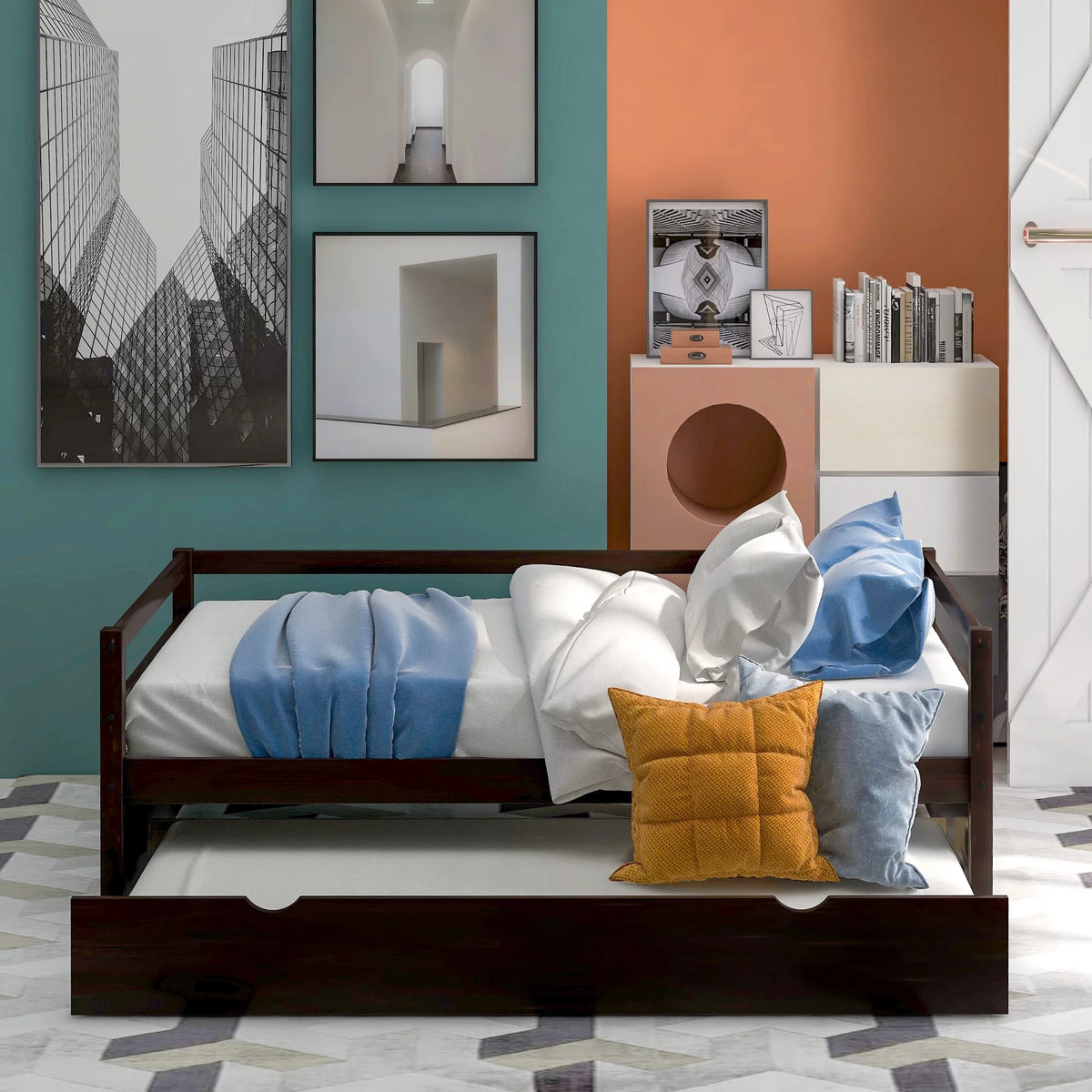 Convertible Pull Out Double Bed Sofa Bed with Roller Shelf V5199