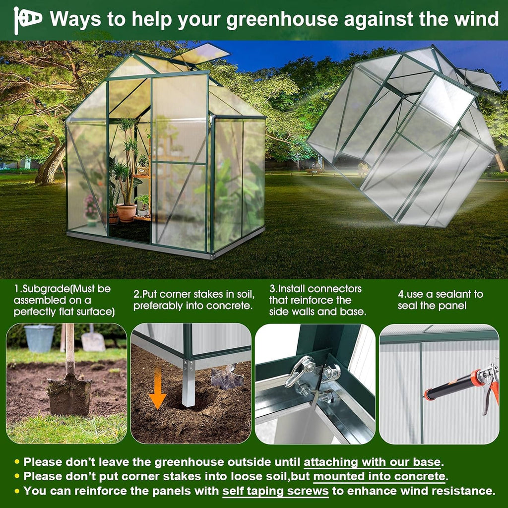 Polycarbonate Greenhouse with Sliding Door 8' x 6' P37954