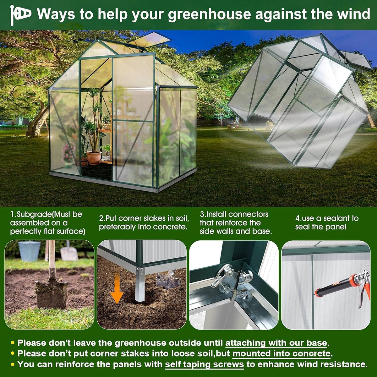 Polycarbonate Greenhouse with Sliding Door 8' x 6' P37954