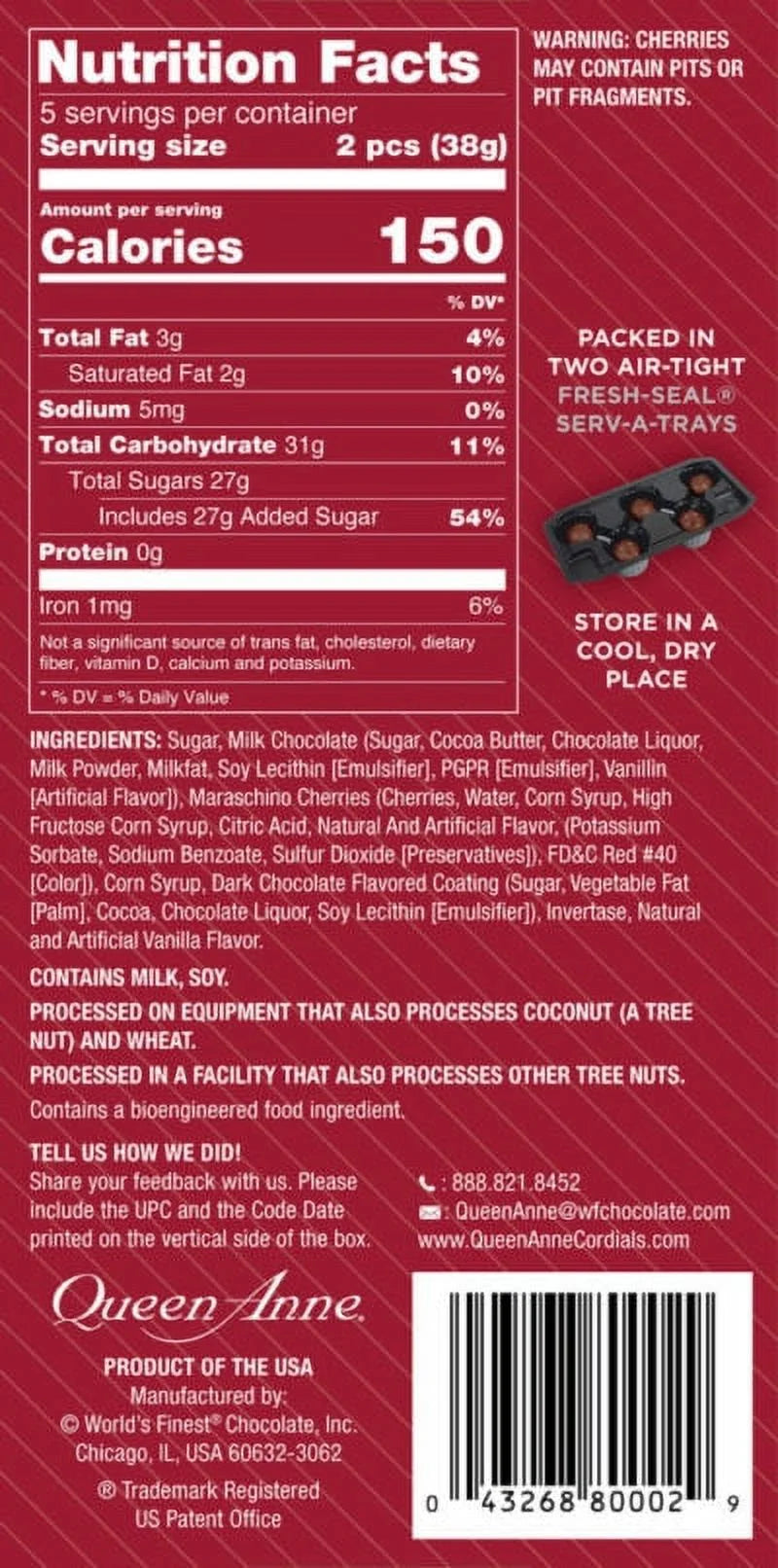 Milk Chocolate Covered Cordial Cherries 3.3oz 4 Packs S5925