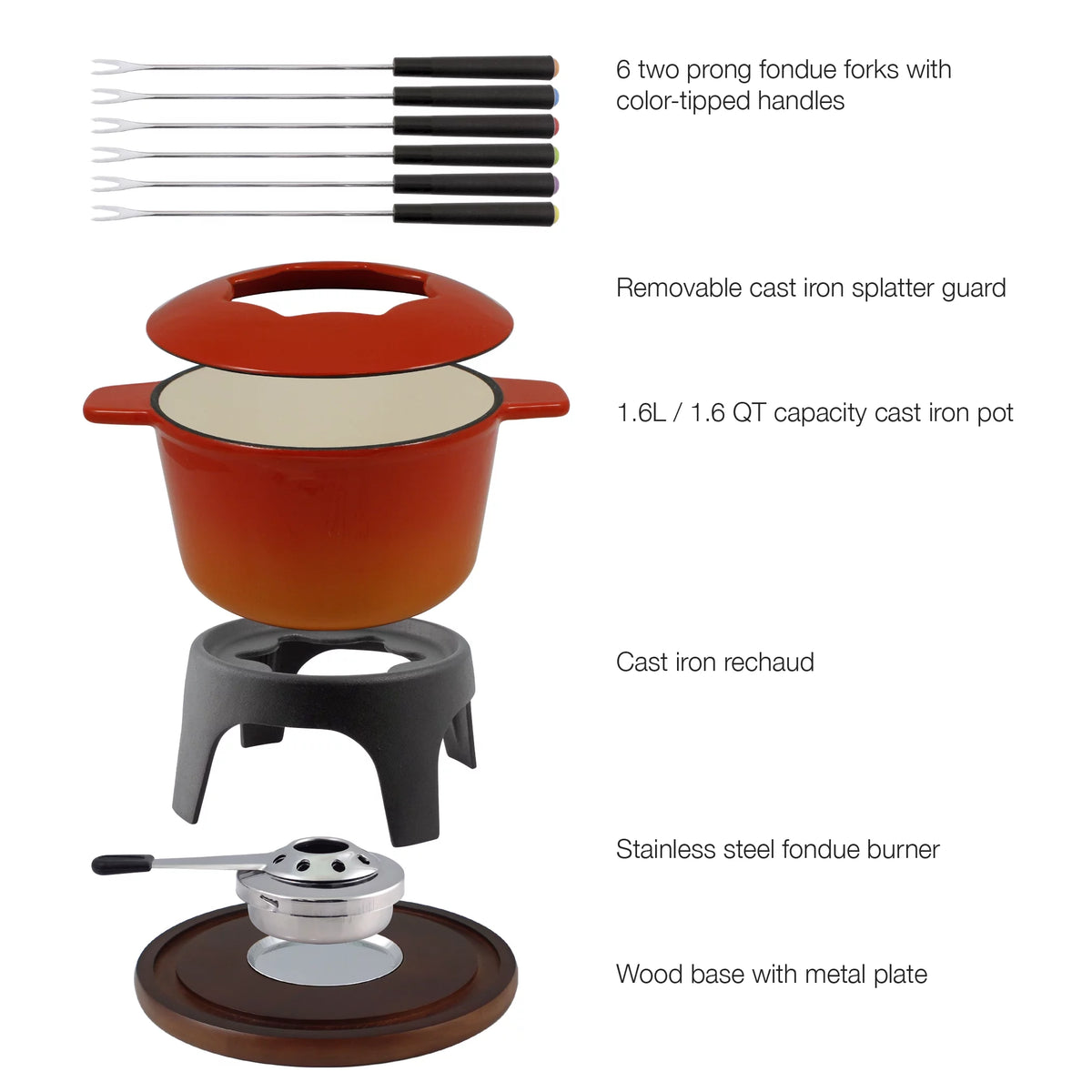 11-Piece Cast Iron Fondue Set Orange X97227