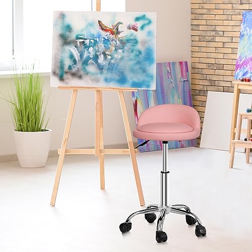 Pink Adjustable Height Hydraulic Rolling Swivel Stool with Back Rest K706