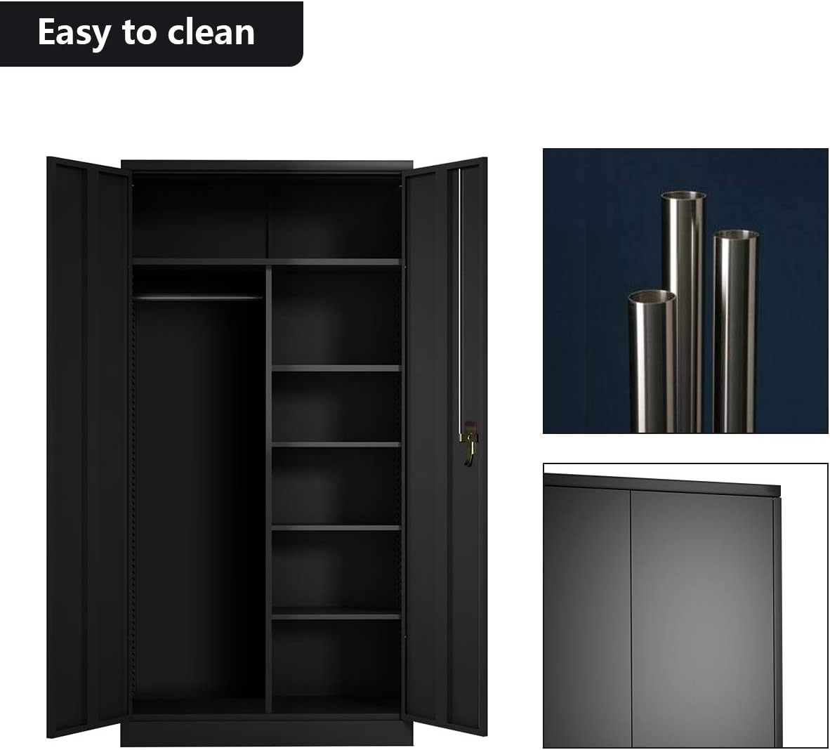 Black Steel Storage Cabinet with Doors and Shelves V98032