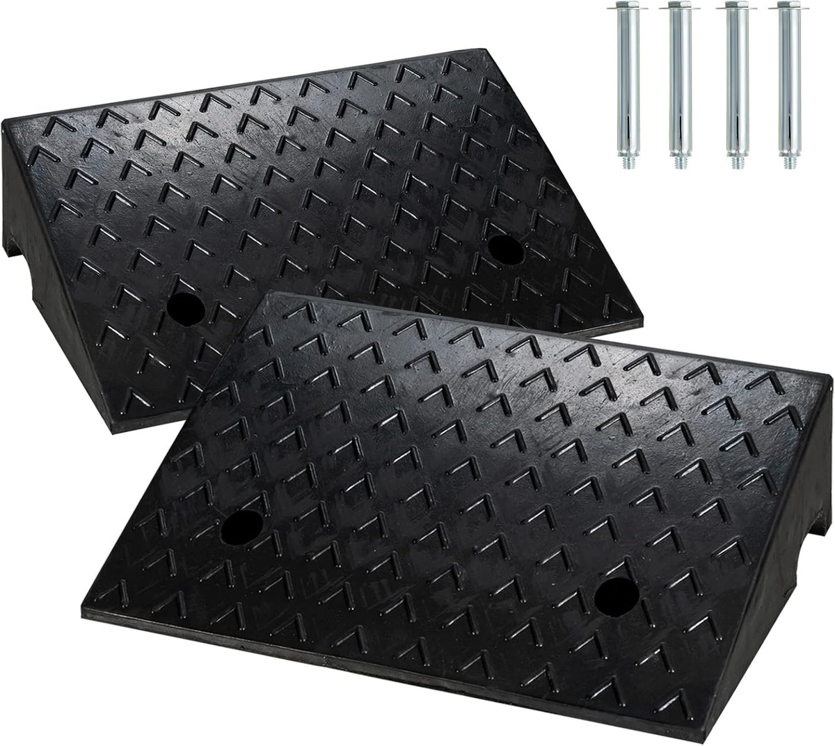 5” Rubber Curb Ramps 2PCS, Heavy Duty 22° Driveway Ramps with 4 Expansion Bolts & Predrilled Holes, Anti-Slip Surface, 6,800 lbs Load Capacity Pack of 2 I497