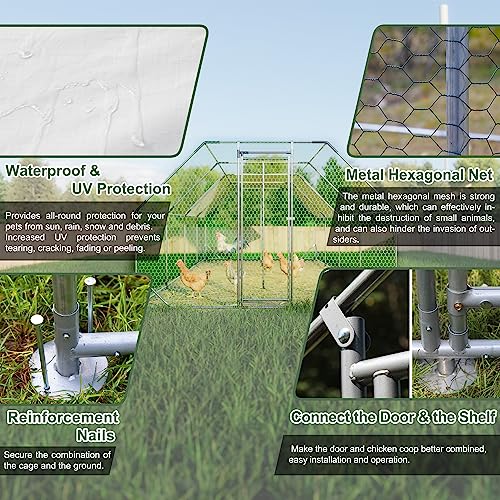Large Metal Walk-in Chicken Coop with Waterproof Cover W602810