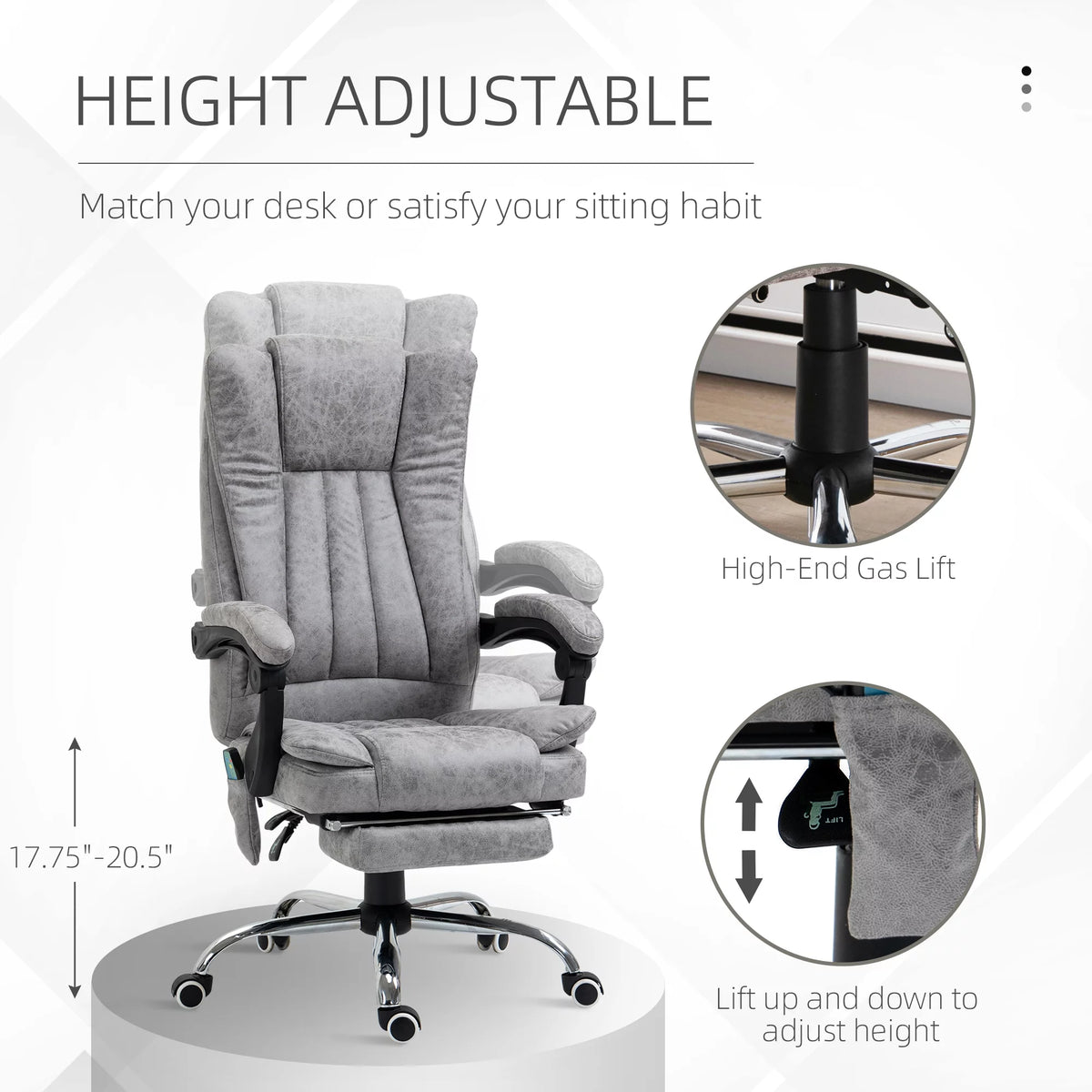 Gray Microfiber High Back Office Chair with Massage and Footrest F575