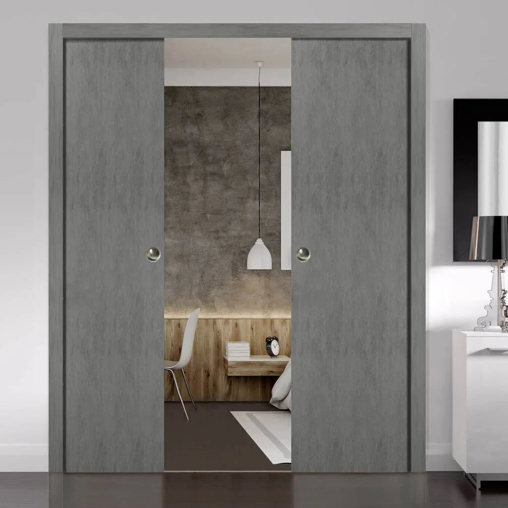 Solid Wood Sliding French Double Pocket Doors with Kit Trims Rail Hardware V173