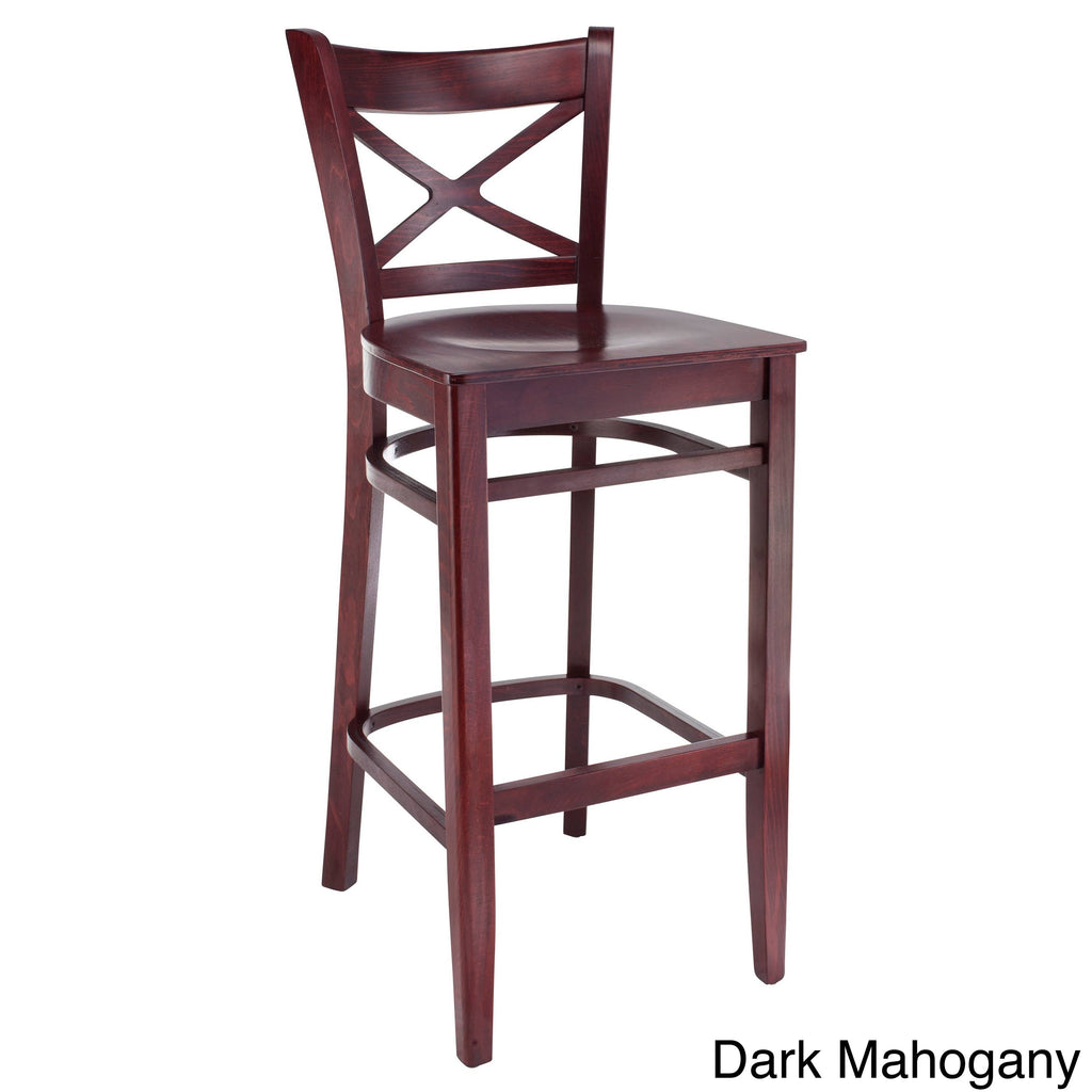 Walnut Cross Back Bar Stool with Wood Seat Q474