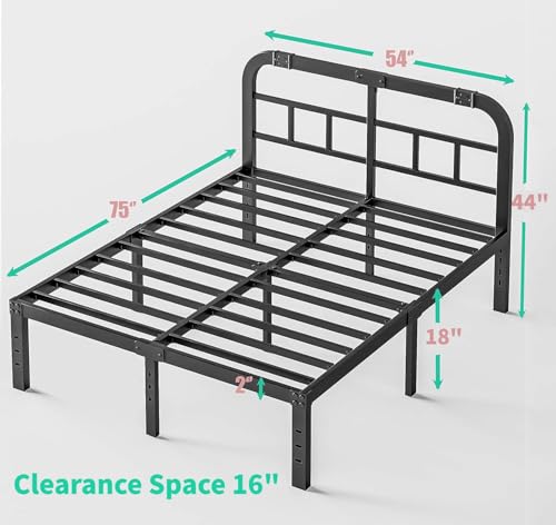 Full Size Black Metal Bed Frame with Headboard U6038