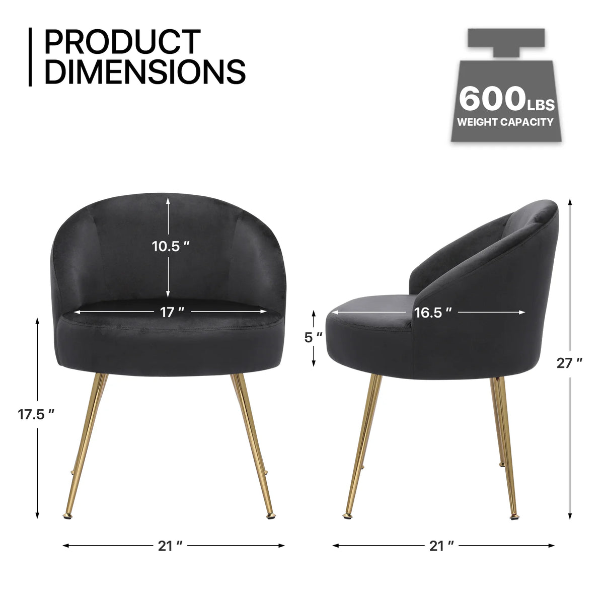 Black Velvet Accent Chair with Golden Metal Legs H9572