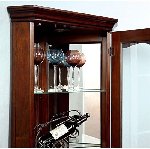 Corner Glass Door Curio Cabinet with 5 Tier Tempered Glass Shelves, Walnut C53160