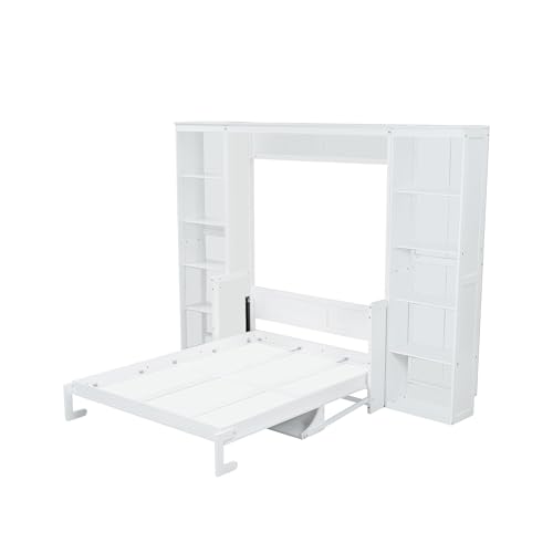 White Full Size Solid Murphy Bed with Desk and Shelves U33889