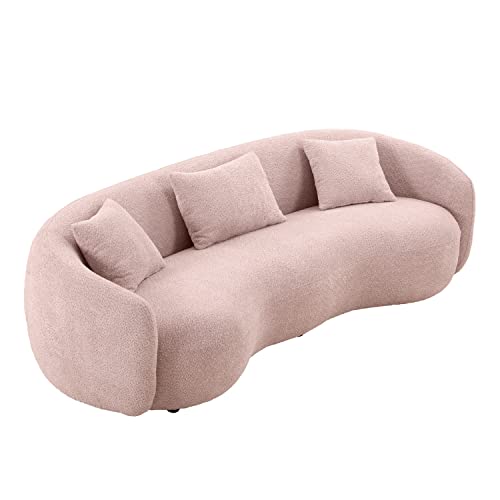 Brown Boucle Fabric 3-Seat Curved Sofa T4393