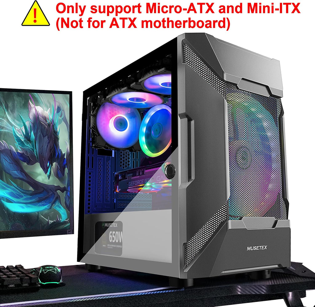 Micro-ATX Tower PC Case with 120MM ARGB Fans J47857