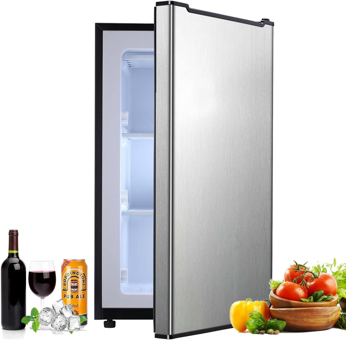 3.2 Cu. Ft. Compact Upright Freezer with 2 Shelves and 3 Level Adjustable Thermostat, Silver M998