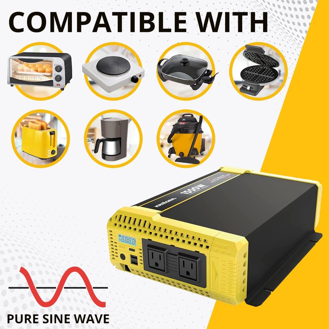 1500 Watt 12V Pure Sine Inverter with Dual AC Outlets & USB Z216